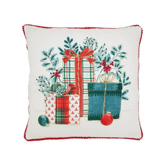 Saro Lifestyle 3318.M18SD 18 in. Square Christmas Gifts Down Filled Throw Pillow, Multi Color