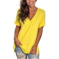 thumbnail image 2 of Women's V Neck T Shirts Casual Rolled Short Sleeve Side Split Summer Tops Loose Fit, 2 of 10