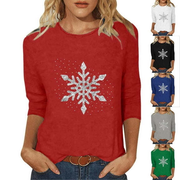 Snowflake Christmas Shirts Women Xmas Snow Graphic Tee Family Winter Holiday Merry Christmas Tops