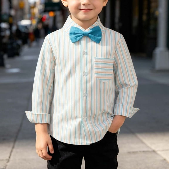 Liweisiy Striped Shirts For Boys And Girls Lapel Collar Button Down Long Sleeve Soft Tops Fall Printed Casual Classic Shirts Multicolor 4-5 Years