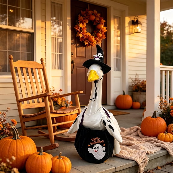 23in Yard Goose Costume Set, Seasonal Decorative Outfit for Large Yard Goose Statue, Festive Outdoor Lawn, Garden, Patio, Entryway and Holiday Yard Home Display Accessory, Colorful