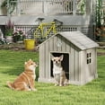 thumbnail image 4 of Dog House for Outdoor & Indoor Use with Window, Waterproof Ventilated Kennel with Elevated Floor, Easy to Clean Shelter for Small Medium Dogs (Grey, 29.9" L x 32.3" W x 32.5" H), 4 of 15