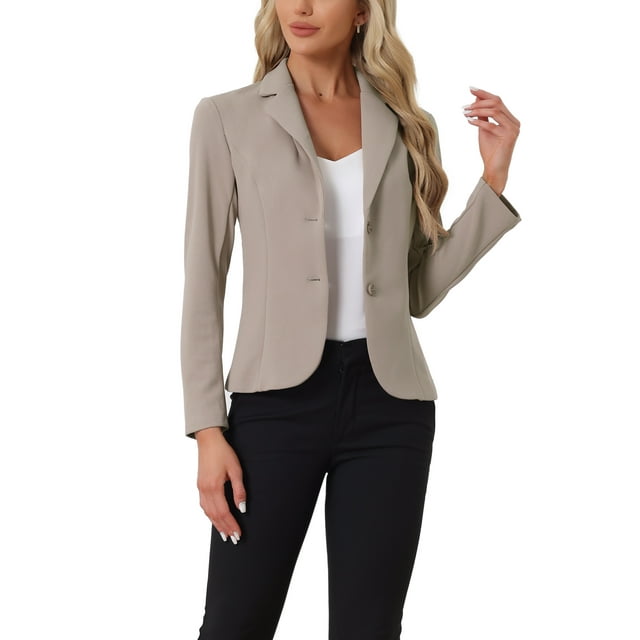 BLAZER DE TRABAJO CHIC PARA MUJERES CON SOLAPA Y MANGAS LARGAS, TRAJE BLAZER CAMEL TAMAÑO XS