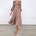 thumbnail image 5 of 2024 Spring New Satin Dress Female Design Sense Lantern Sleeve Notched Slim Temperament Slim Long Dress, 5 of 5