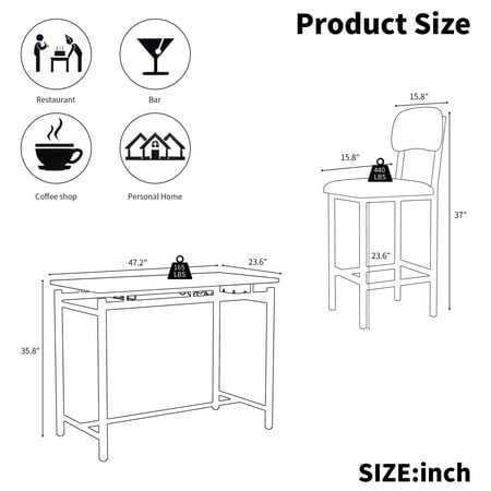 Modern Dining Table and Chairs for 2 Marble Finishes Dining Table Set with 2 Upholstered Chairs Kitchen Table Set Bar Pub Set for Breakfast Nook Dining Room Rustic Black Grey Chair