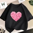thumbnail image 2 of Camiseta de algodón con estampado de flores y corazones rosas para niñas y niños, bonita camiseta informal, regalo para niñas, ropa de verano para bebés con estampado floral, 2 of 5