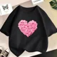 thumbnail image 2 of Camiseta de algodón con estampado de flores y corazones rosas para niñas y niños, bonita camiseta informal, regalo para niñas, ropa de verano para bebés con estampado floral, 2 of 5