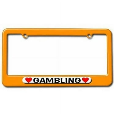 Gambling Love with Hearts License Plate Tag Frame, Orange Color