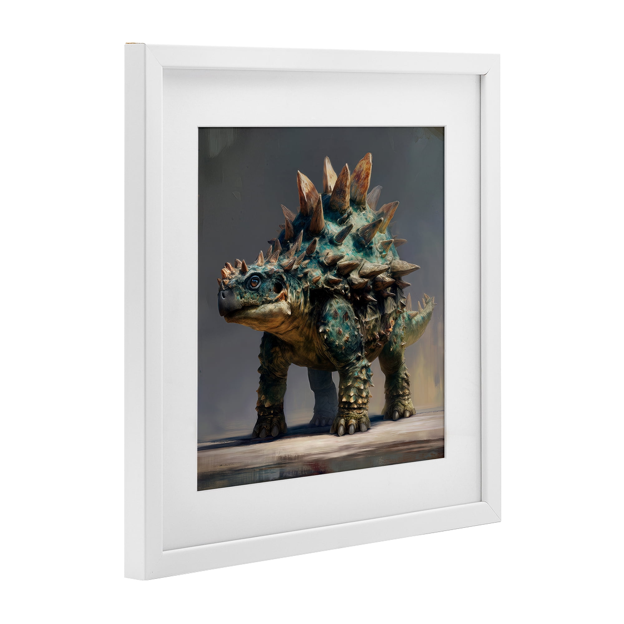 Stupell Industries Prehistoric Ankylosaurus Portrait White Framed Print Under Glass, design by Wumples