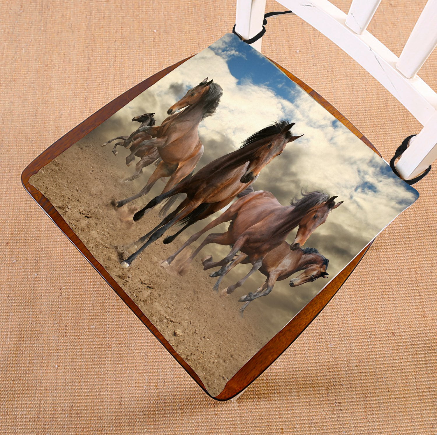 PHFZK Wild Animal Chair Pad, Running Horses Seat Cushion Chair Cushion Floor Cushion Two Sides