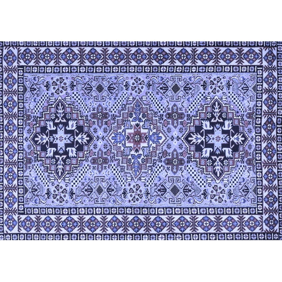 Ahgly Company Machine Washable Indoor Rectangle Persian Blue Traditional Area Rugs, 7' x 9'