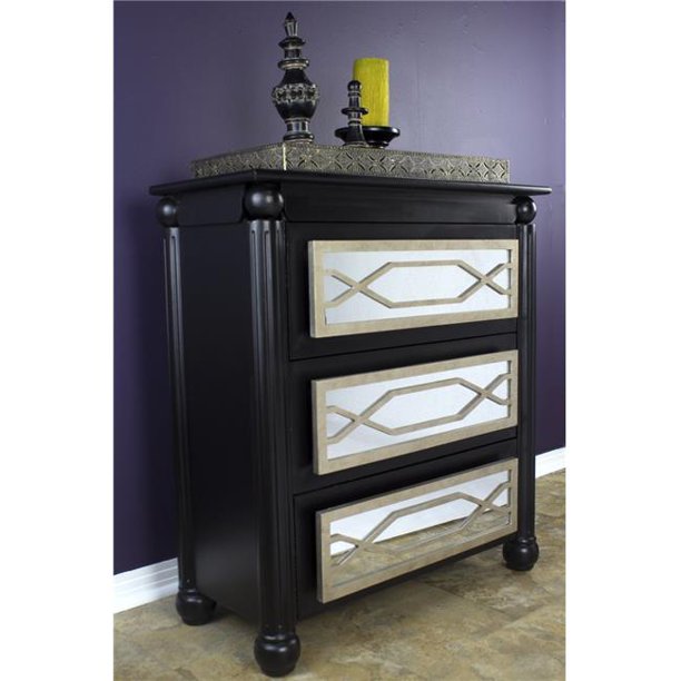 Celeste Trellis 3Drawer Accent with Mirror Accents Black
