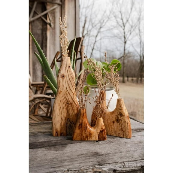 Hand Carved Solid Wood Flower Vase, Planter Holder in Spalted Ash, Coffee Table Decoration, Elegant Flower Vase for Livingroom Bedroom Bathroom Diningroom (Large)