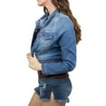 thumbnail image 4 of JuicyTrendz Women’s Cropped Denim Jacket – Button-Down, Long Sleeve, Stylish Cropped Stretch Coat Mid Blue XL, 4 of 7