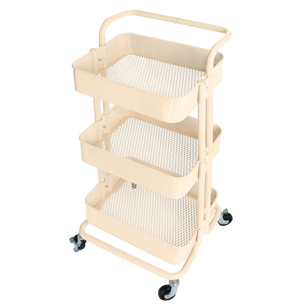 Poplarbox 3-Tier Rolling Utility Cart Metal Mesh Storage Shelves with Handles Blue 