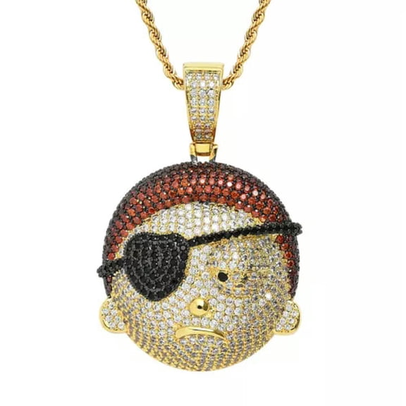 HOOUN Men's Rhinestone Cartoon Character Pendant Necklace Jewelry High Quality Gift-Gold