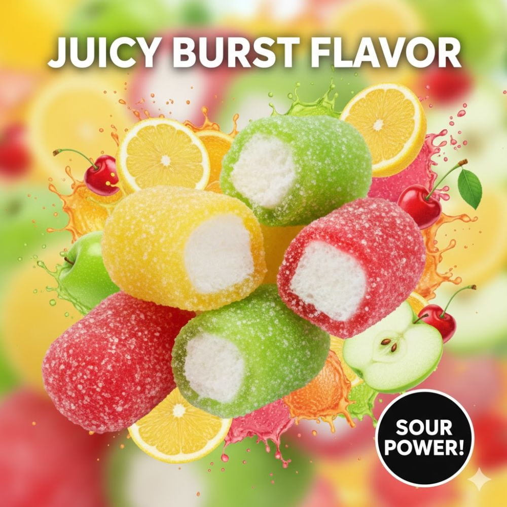 Ogo Sour Chews Fruit Flavored Chewy Candy, Individually Wrapped Sour Burst Center Candy (7 oz Bag)