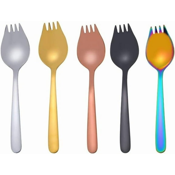 COMIART Stainless Steel Sporks, 6.1 Inch Fork Spoon 2 in 1 for Elderly Household Use Camping Travel Hiking Party, Flatware for Spaghetti Salad Fruit Appetizer Ice Cream Dessert, Pack of 4