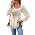 thumbnail image 3 of DYMADE Solid Color Elegant Square Neck Long Sleeve Top Shirt For Women, 3 of 6