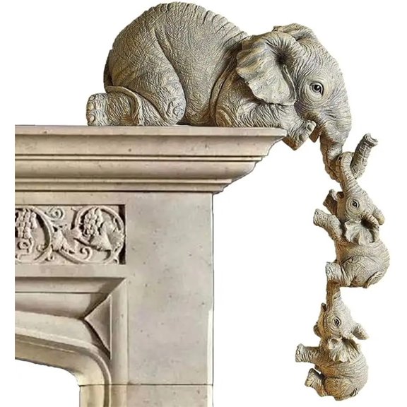 3 Pcs/Set Elephant Shelf Sitter Figurines, Mother and Two Babies Hanging Off The Edge of a Shelf or Table, Collectible Resin Statue Ornaments for Home Decor Gift