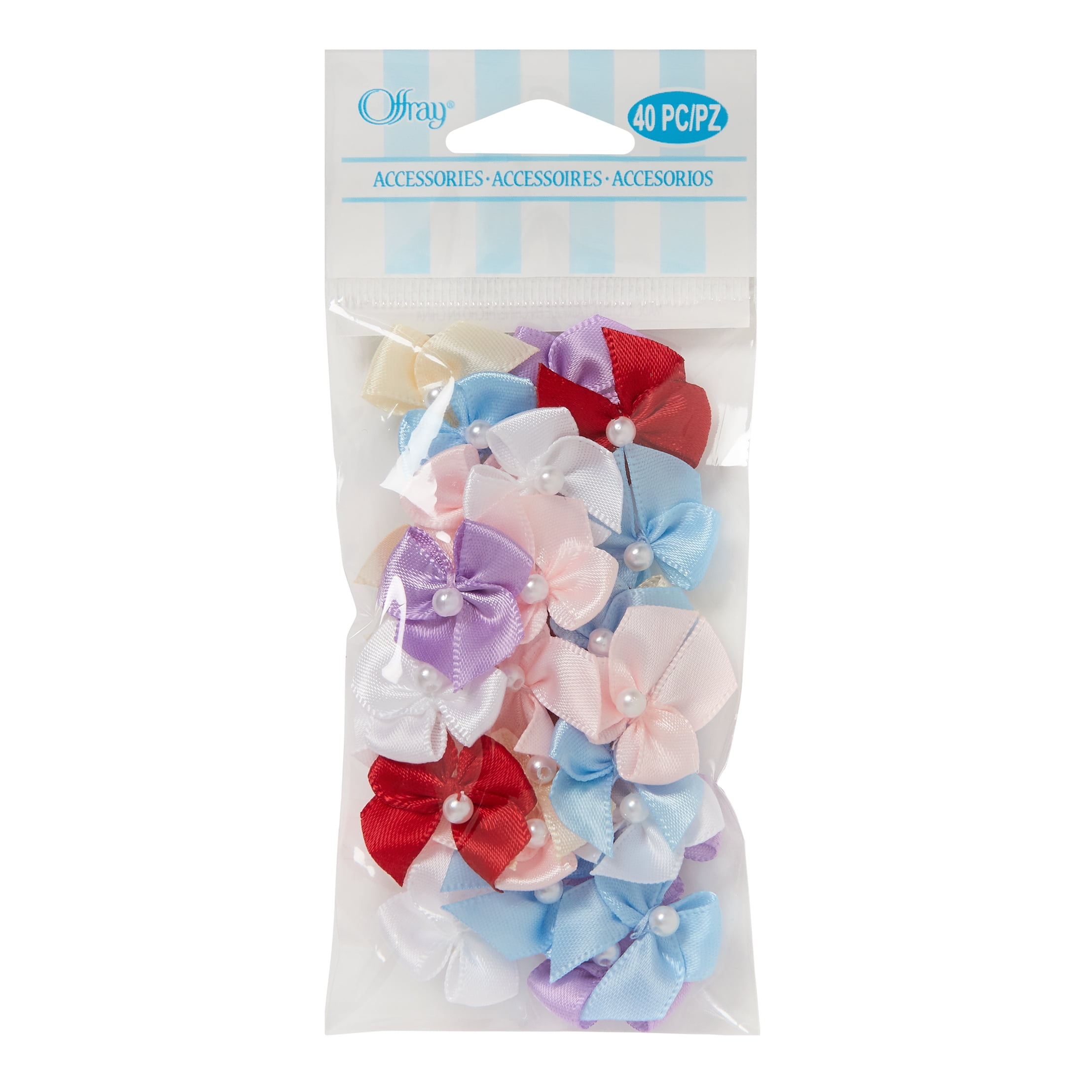 (2 pack) Offray accessories, multi 5/8 inch value pack 2 loop bow with pearl accessor yard for wedding, hair clips, and scrapbooking, 40 count, 1 package