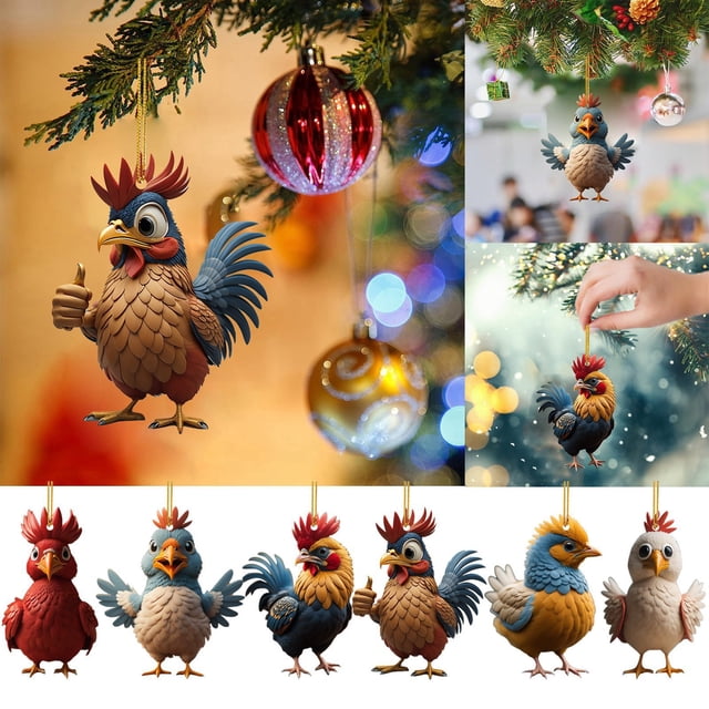 Xihbxyly Lindo Colgante de Gallo para Coche, Adorno para Árbol de Navidad, Regalo Divertido para Familiares y Amigos, Decoración Multiusos para Árboles, Coches y Bolsos, Regalo Festivo y de Cumpleaño