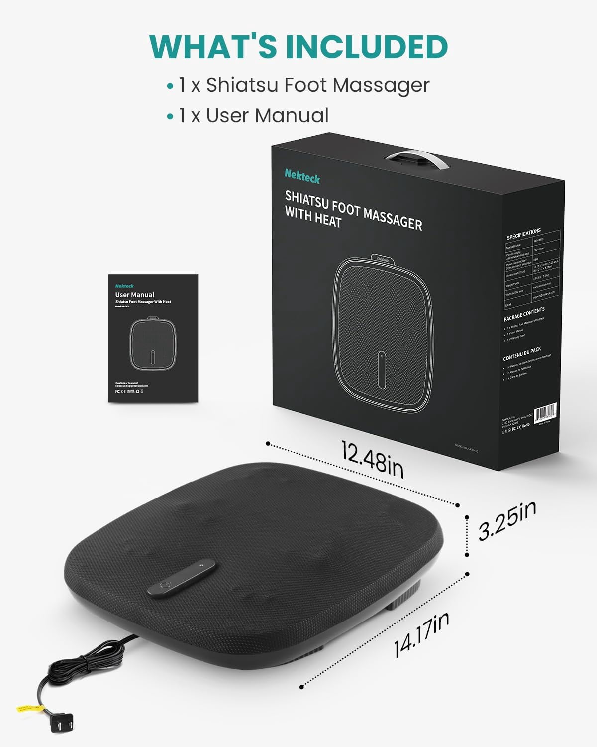 Nekteck Shiatsu Foot Massager with Heat, Electric Feet Massager Machine with Deep Kneading, Rolling&Scraping, for Plantar Fasciitis Pain Relief, Foot Warmer for Home Office, Gifts for Women Men