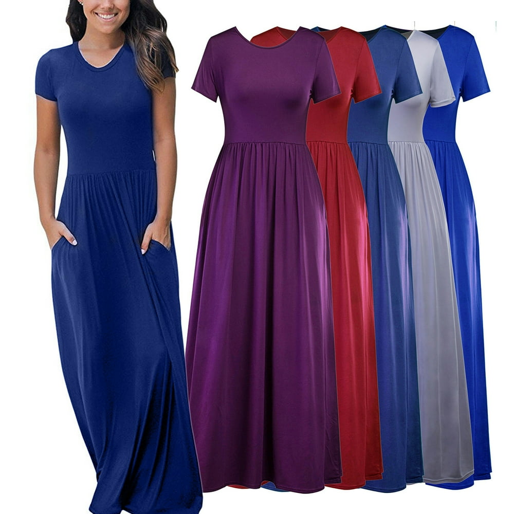 Sexy Dance 2018 Loose Long Maxi Dress Casual Plain ONeck Short