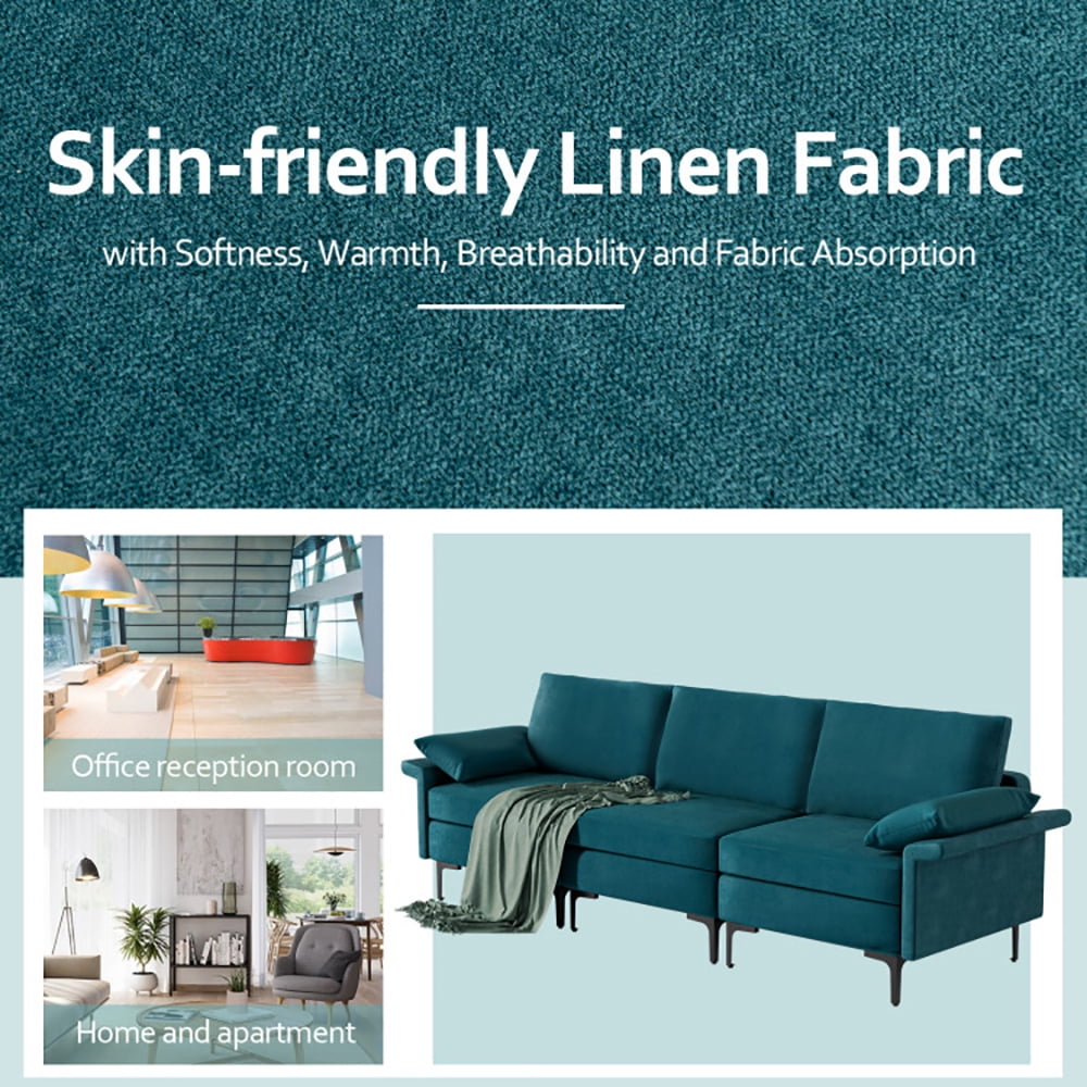 Finihen Sectional Sofa Couch, 3-Seat Sofa, Large 3-Seat Sofa Sectional with Metal Legs and 2 USB Ports for 3-4 people, for Living Room, Bedroom, Peacock Blue Finihen Sectional Sofa Couch, 3-Seat Sofa, Large 3-Seat Sofa Sectional with Metal Legs and 2 USB Ports for 3-4 people, for Living Room, Bedroom, Peacock Blue