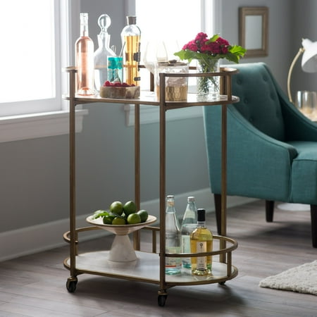 Belham Living Toscano Oval Bar Cart W Marble Shelves Com