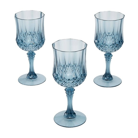 Fun Express 6 3/4" 8 oz. Dusty Blue Patterned BPA-Free Plastic Wine Glasses - 12 Count