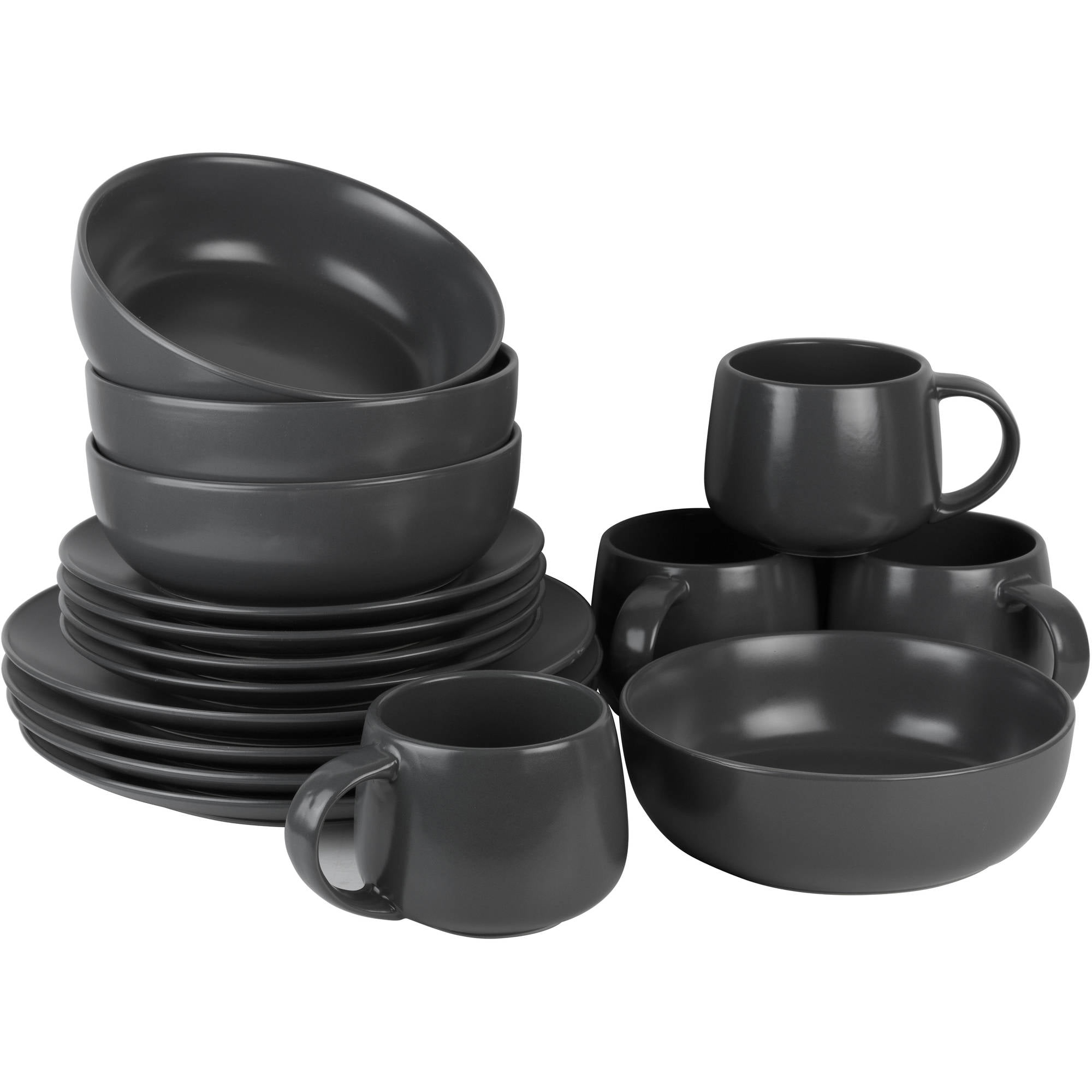Mainstays 16-Piece Dinnerware Set, Charcoal Gray - Walmart.com Mainstays 16-Piece Dinnerware Set, Charcoal Gray - Walmart.com