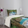 thumbnail image 3 of Ambesonne Nature Quilted Bedspread Set 2 Pcs, Rocks in Waterfall Lake, Twin Size, Green Blue and Brown, 3 of 5