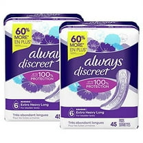 Always Discreet Extra Heavy Long Incontinence Pads, Up to 100% Leak-Free Protection, Total 90 Count