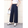 thumbnail image 2 of Pantalones de Pierna Ancha de Verano, Pantalones Rectos Sueltos Azul Marino de Corte Delgado para Mujer, Shorts, Pantalones Casuales con Cintura Elástica, 2 of 9
