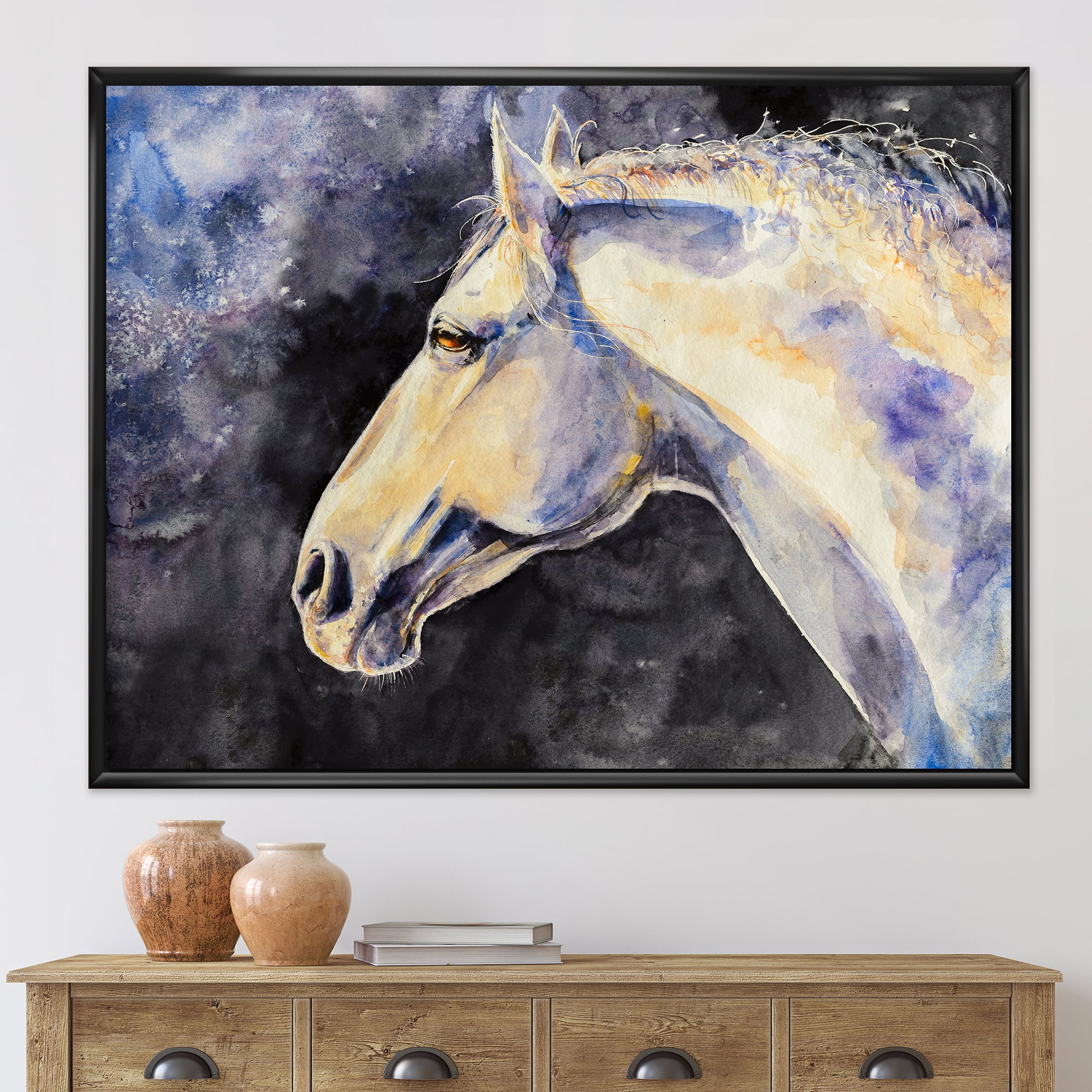 Designart 'Close Up Of The Head of A Lipizzan Horse' Farmhouse Framed Canvas Wall Art Print