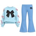 thumbnail image 4 of FSYBOA Girls Fall Outfit Set, 2 Piece Relaxed Long Sleeve Crew Neck Graphic Tops and Flare Leg Pants Light Blue Size 13-14T, 4 of 8
