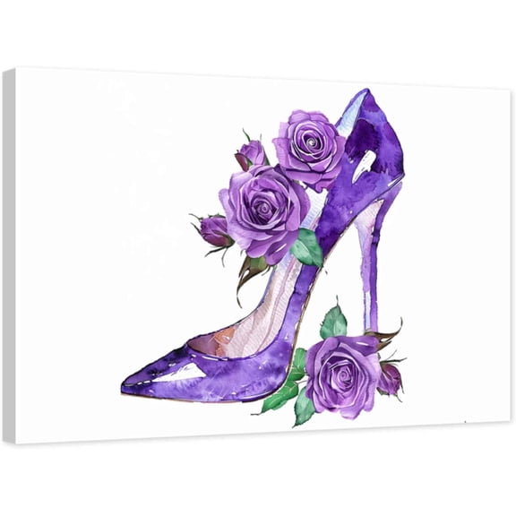 ZHONGYUTONG High Heels Canvas Wall Art Fashion Woman Pictures Wall Decor Rose High Heels Painting for Girl Room Bedroom Decor Framed (12.00" x 18.00")
