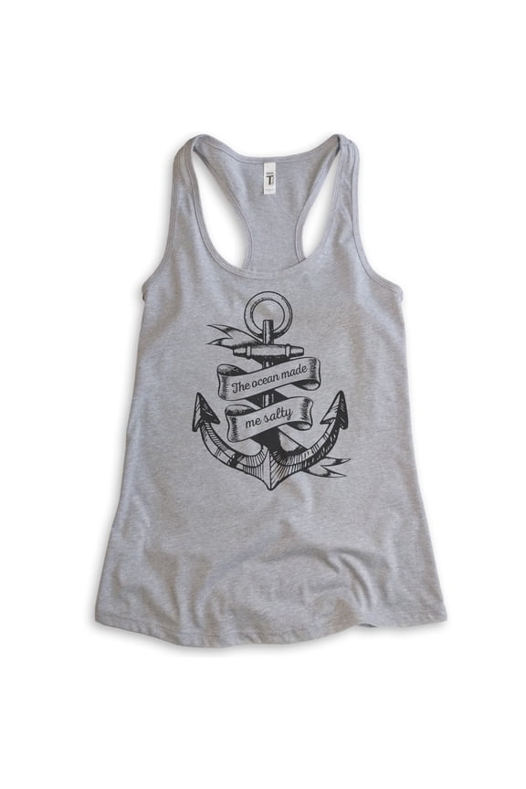 The Ocean Made Me Salty Tank Top, Ladies Racerback Tank Top, Vacation Tank, Beach Tank, Heather Gray, X-Large