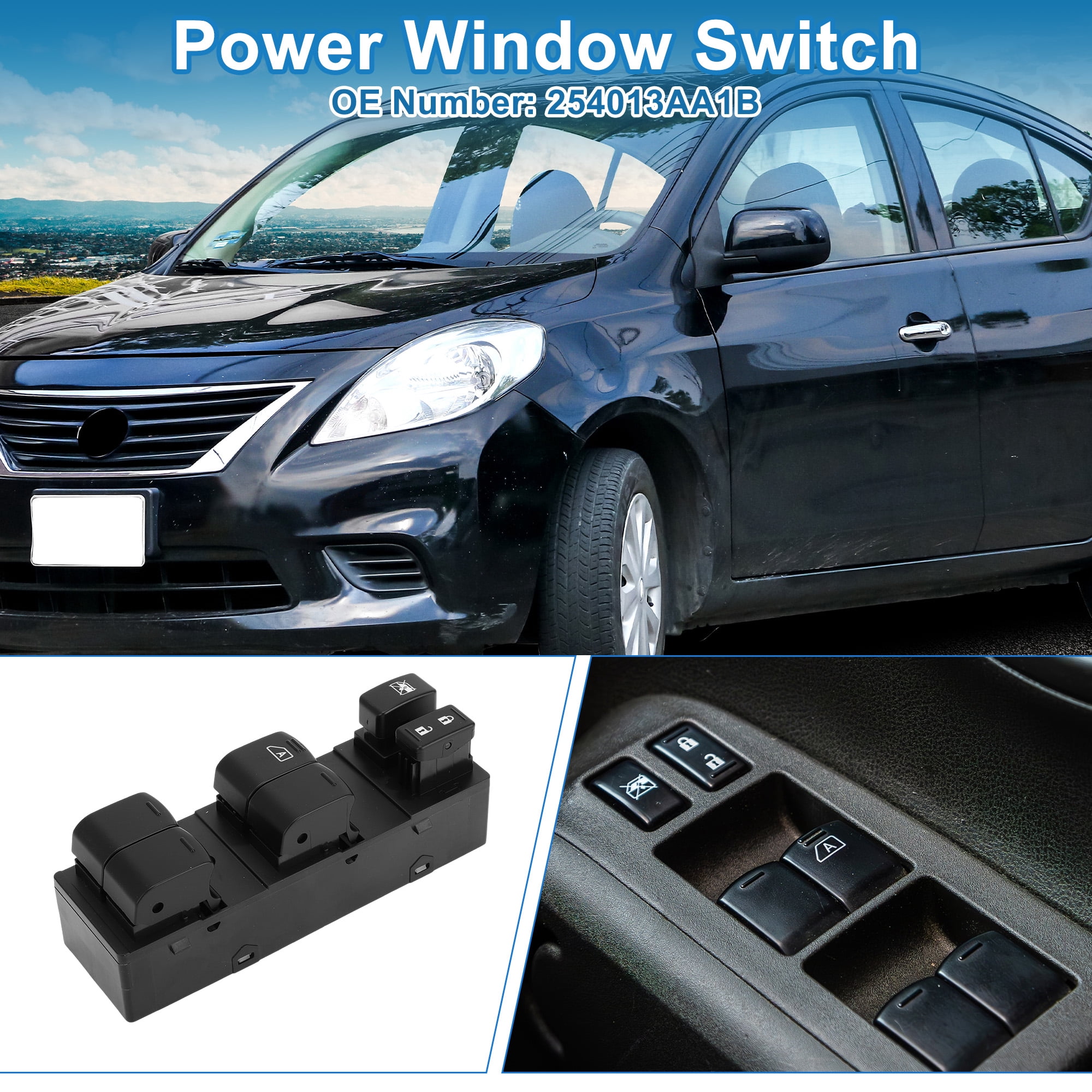 Unique Bargains Durable Power Window Switch for Nissan Versa 2012-2019 Black