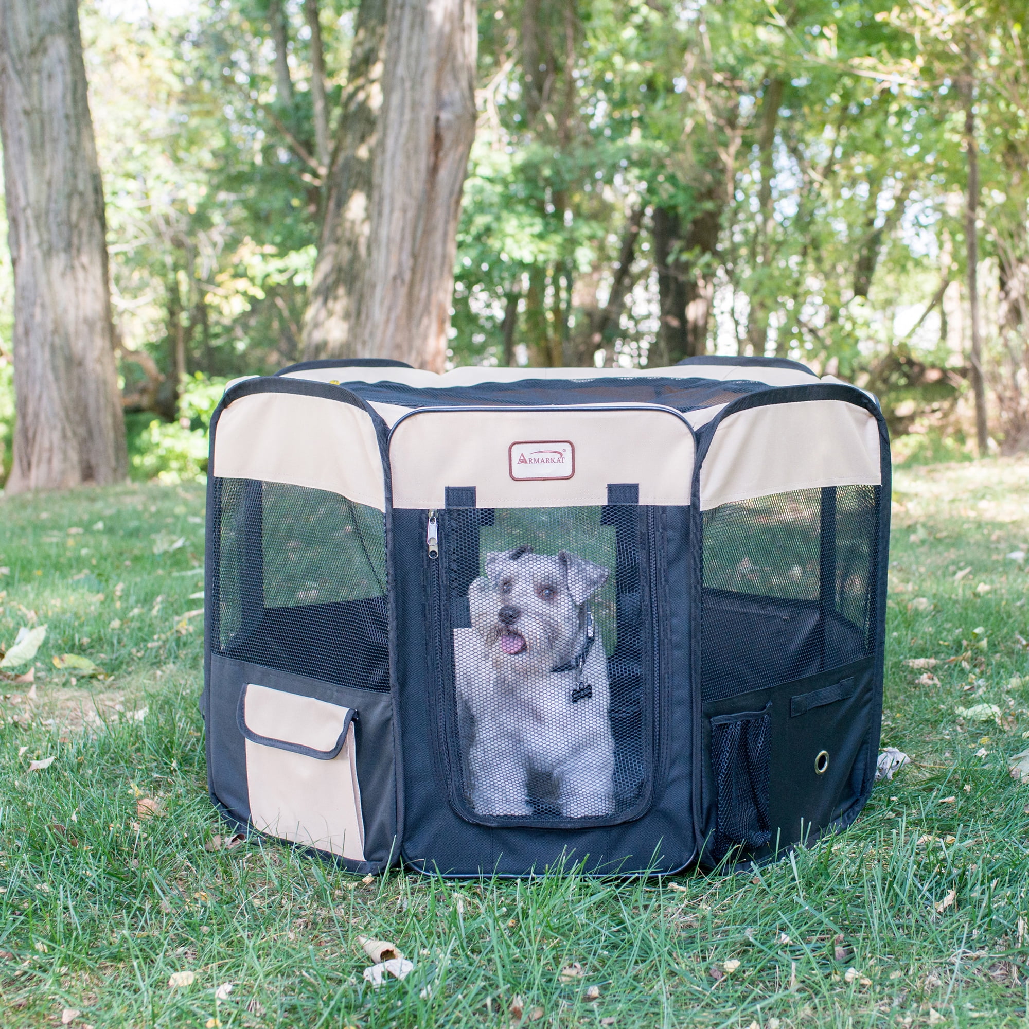 Armarkat Model PP003BGE-M Portable Pet Playpen in Black and Beige Combo