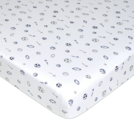 American Baby Company Printed 100% Natural Cotton Jersey Knit Fitted Pack N Play Playard Sheet, Navy/Grey Sports, Soft Breathable, for (Best Pack N Play Sheets)