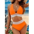 thumbnail image 2 of Women Tummy Control Swimsuits Color Block Two Piece Drawstring Bathing Suit Orange Red XL, 2 of 7