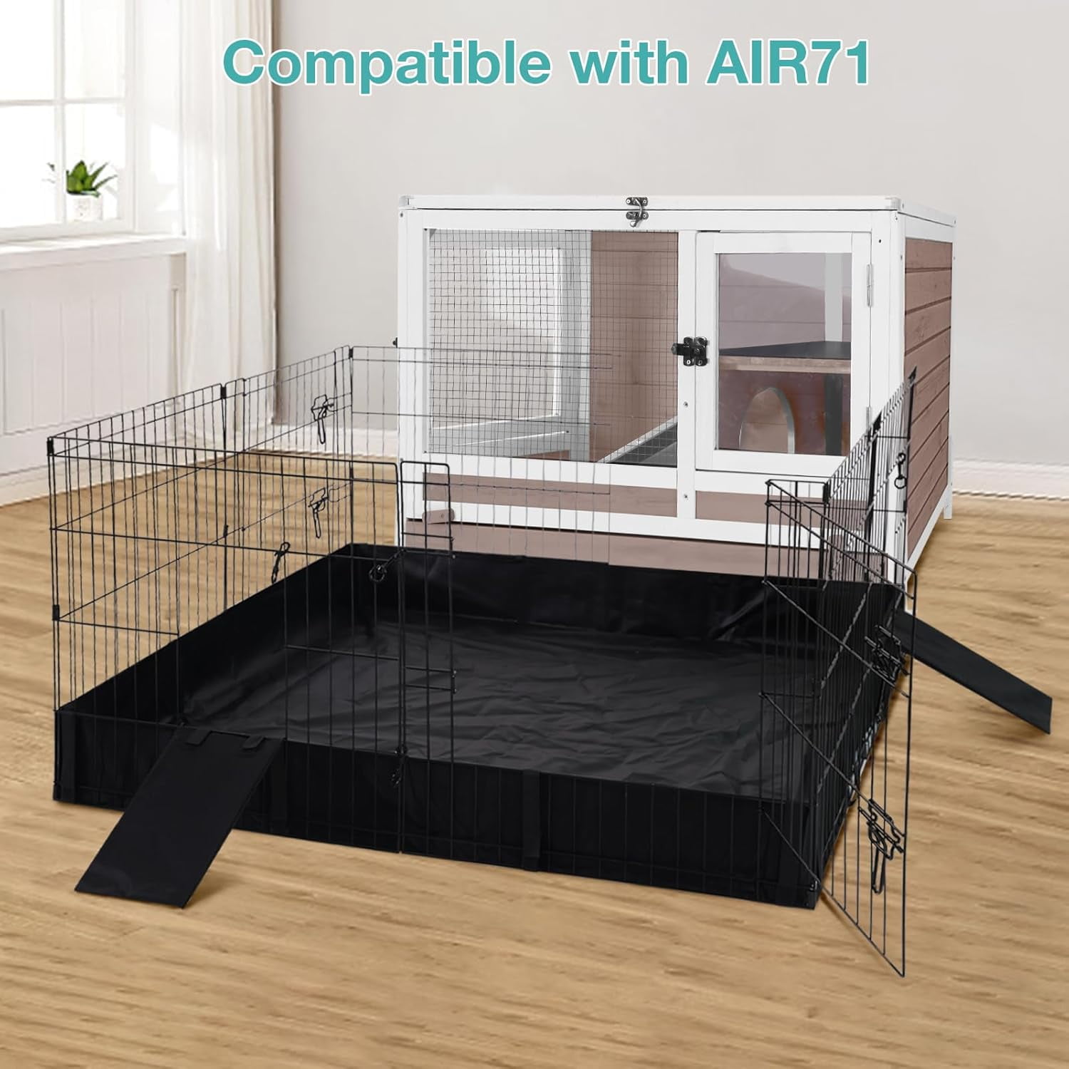 BUTINGLALE Guinea Pig Cage with Wooden Stand, Indoor Rabbit Hutch with 2 Stories, Hamster Cage with Anti Chew Ramp, Hideout, Platform, Pull Out Tray (Brown)