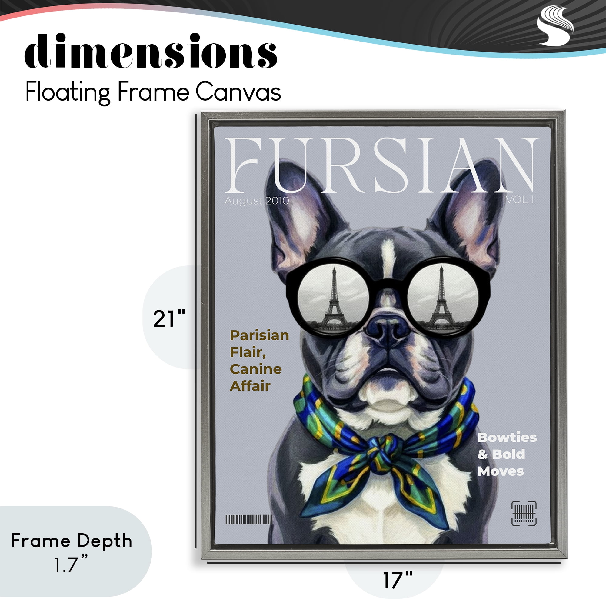 Stupell Industries Fursian Dog Fashion Magazine Gray Framed Floater Canvas Wall Art, design by A Barefoot Stylist