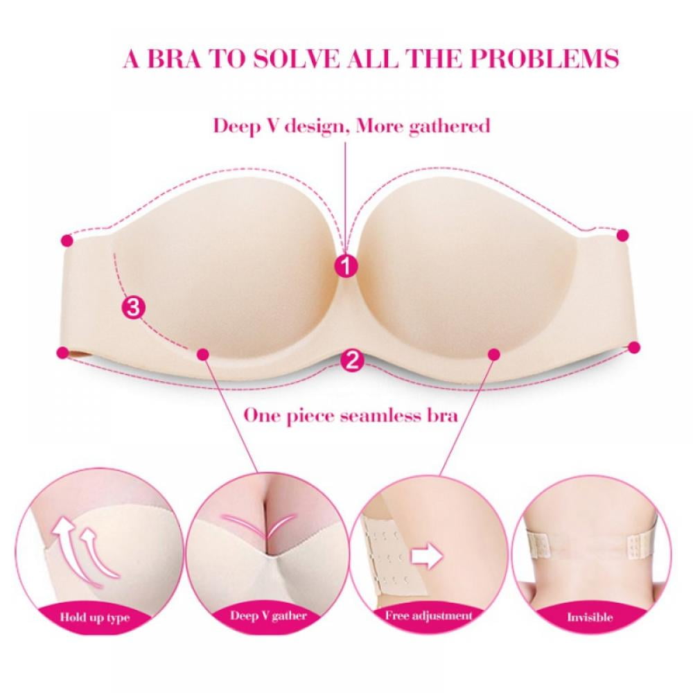 Pretty Comy Strapless Seamless Bra for Women,2Pack Wire Free