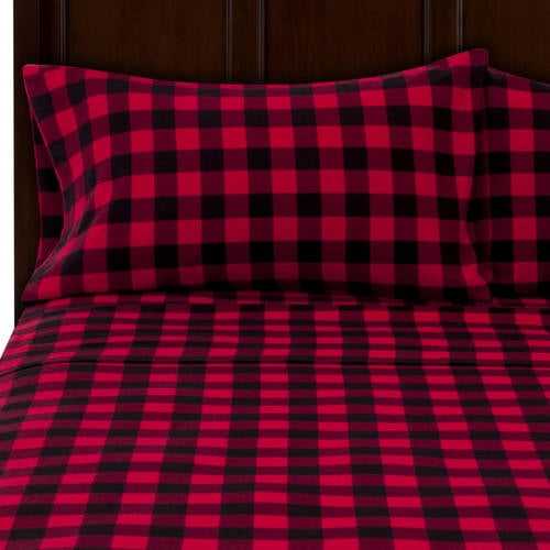 Mainstays Flannel Full Plaid Print Red Buffalo Sheet Set, 4 Piece