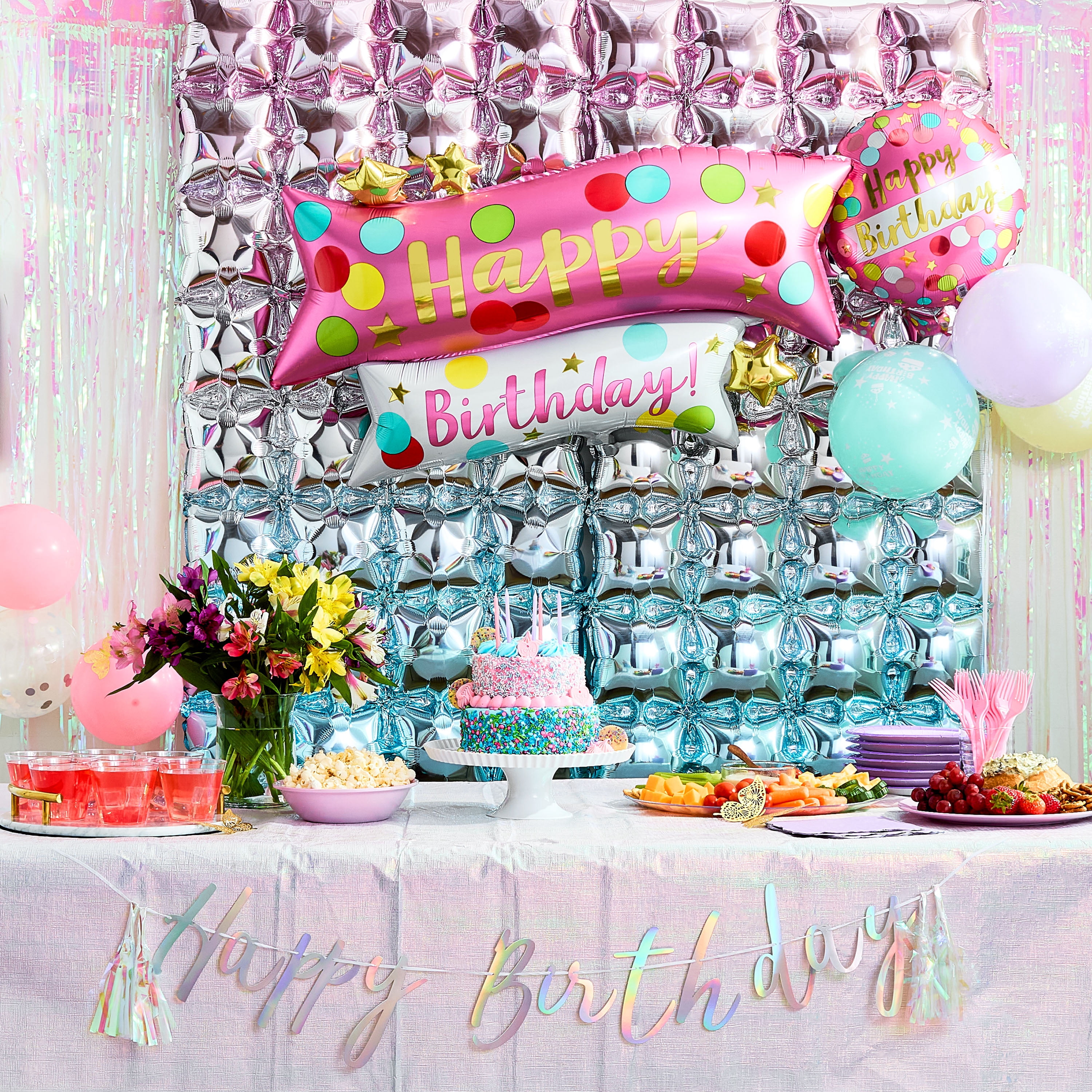 Iridescent Happy Birthday Banner with Tassels, 78.5", by Way To Celebrate