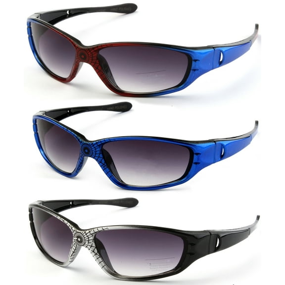 Newbee Fashion - "Spidey" Kids Boys Plastic Two Tone Spider Web Wrap Around Sunglasses UV Protection (1-6 Years)