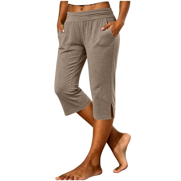 Kezqiaxn Capri Pants for Women Summer Stretchy Elastic Waist Casual Cropped Pants with Pockets Fashion Womens Capris